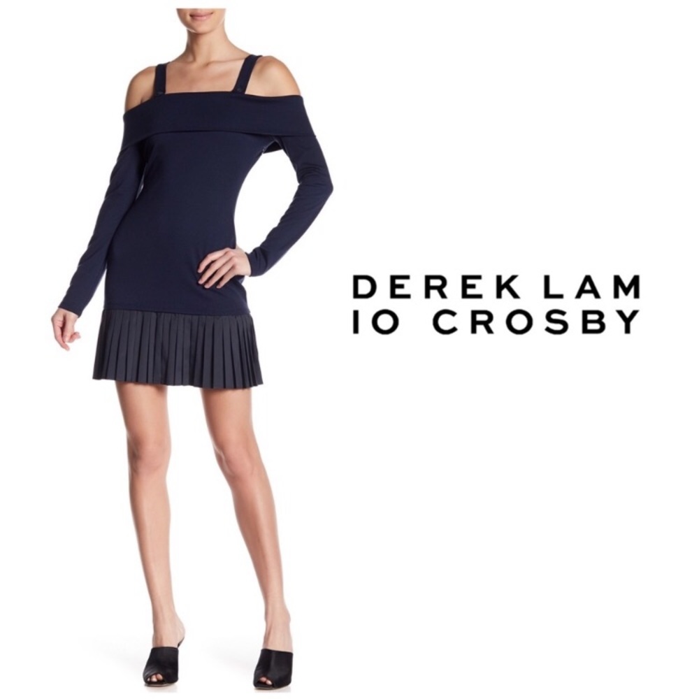 NWT Derek Lam 10 Crosby Cold Shoulder Pleat Dress - Picture 3 of 8
